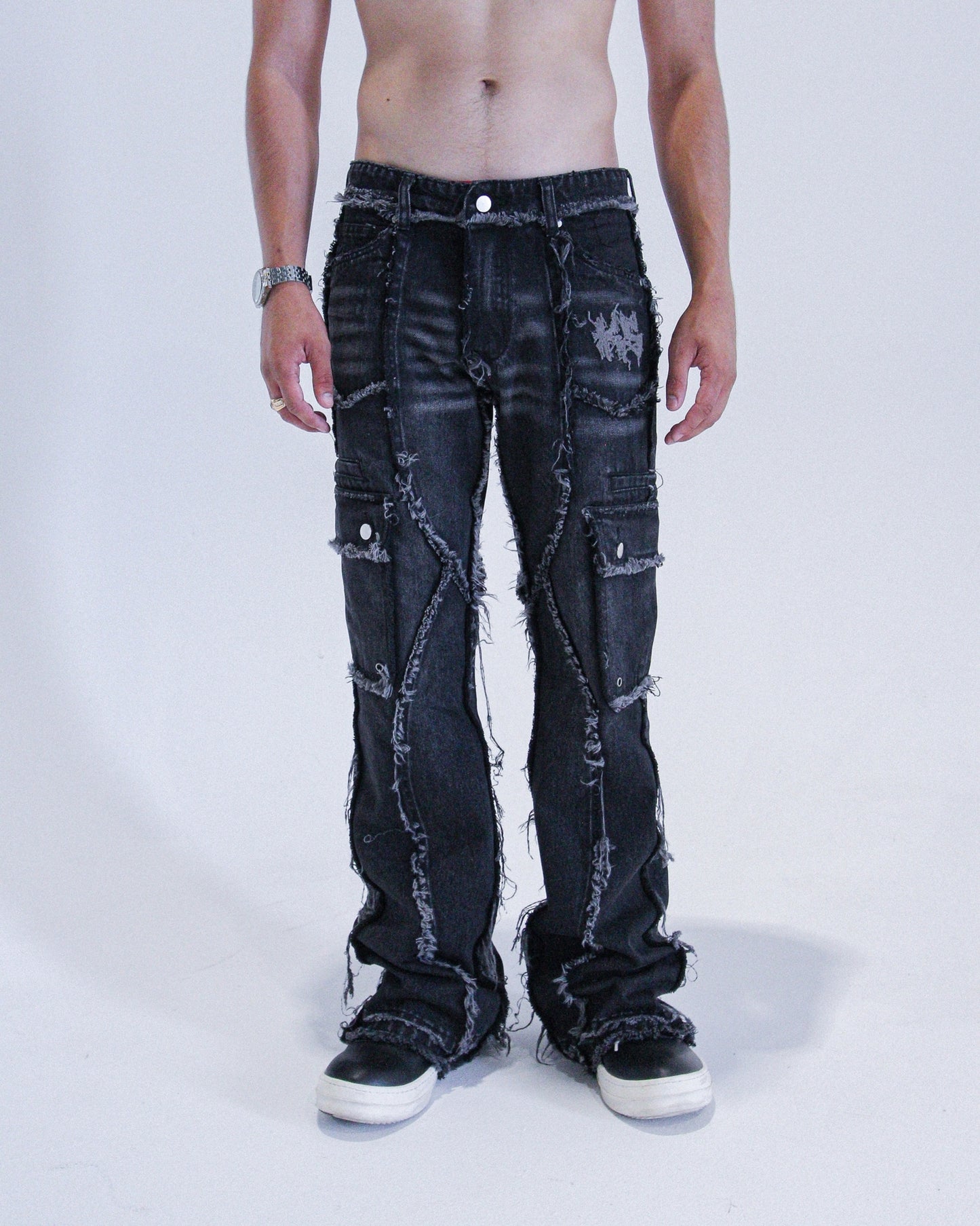 Washed Black Fray Denim